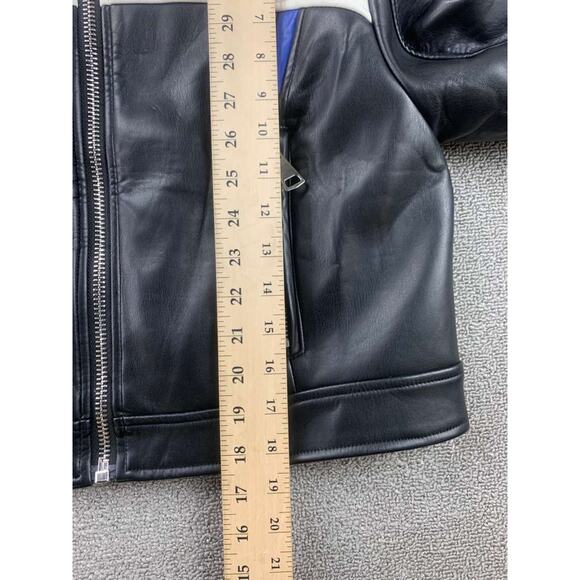 Lioness Moto Biker Jacket Women M Black Blue Faux Leather Cropped Colorblock Zip - Picture 5 of 11